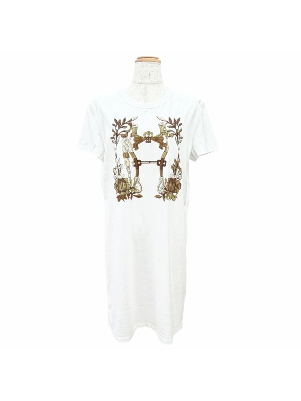 Hermes Della Cavalleria Cotton 100% Short Sleeve T-Shirt Dress FR 38